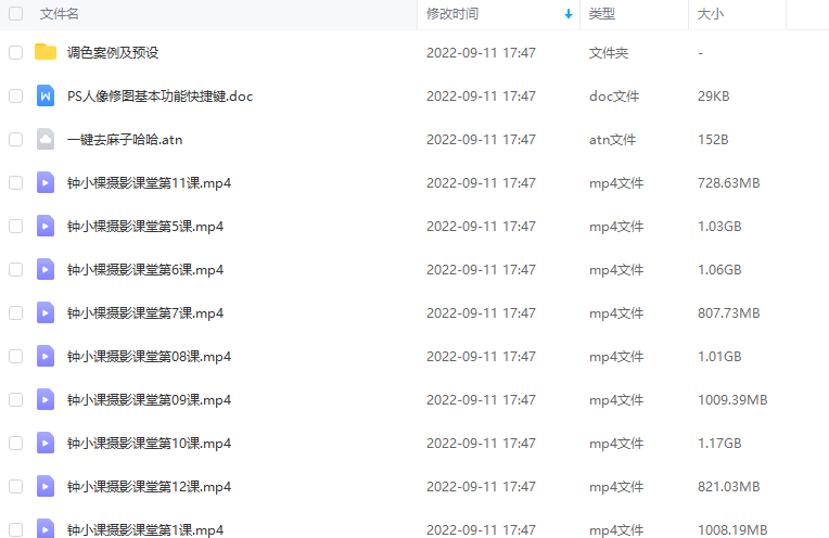 钟小棵摄影课堂 纯色系写真人像摄影视频教程 目录