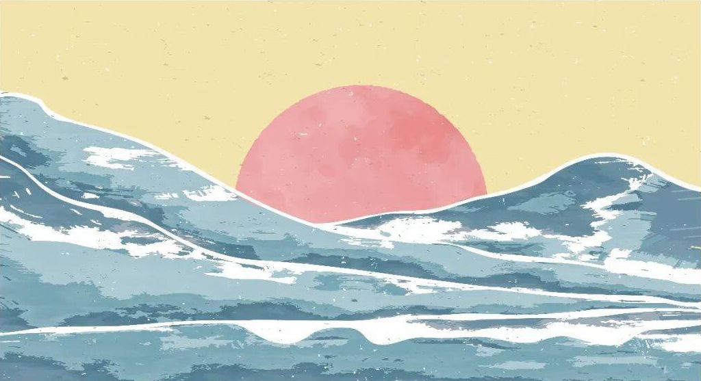日落风景油画插画背景矢量素材