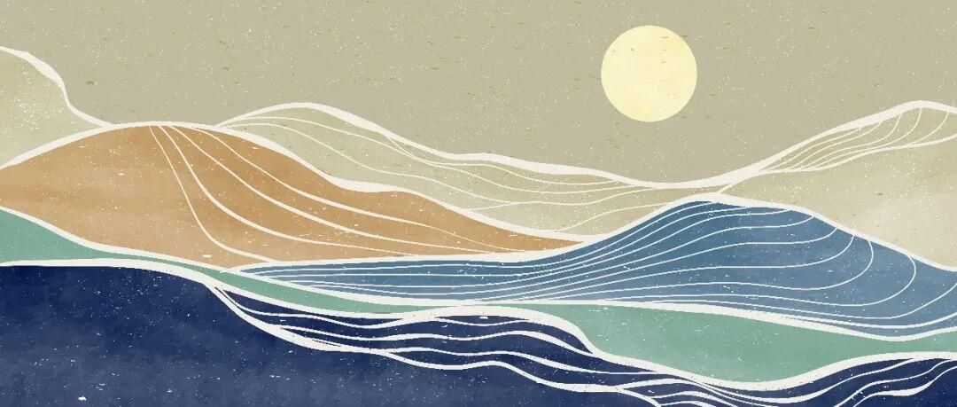 日落风景油画插画背景矢量素材