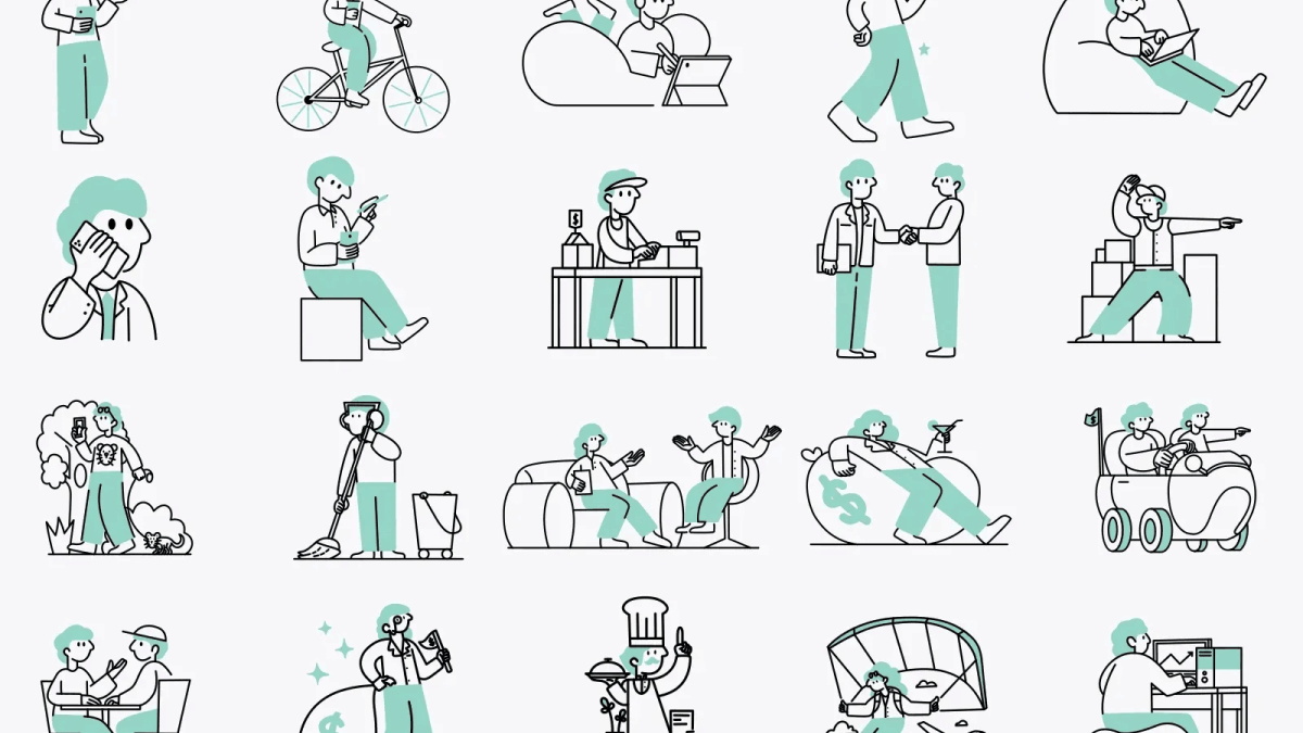 极简潮流卡通生活日常人物插画矢量素材