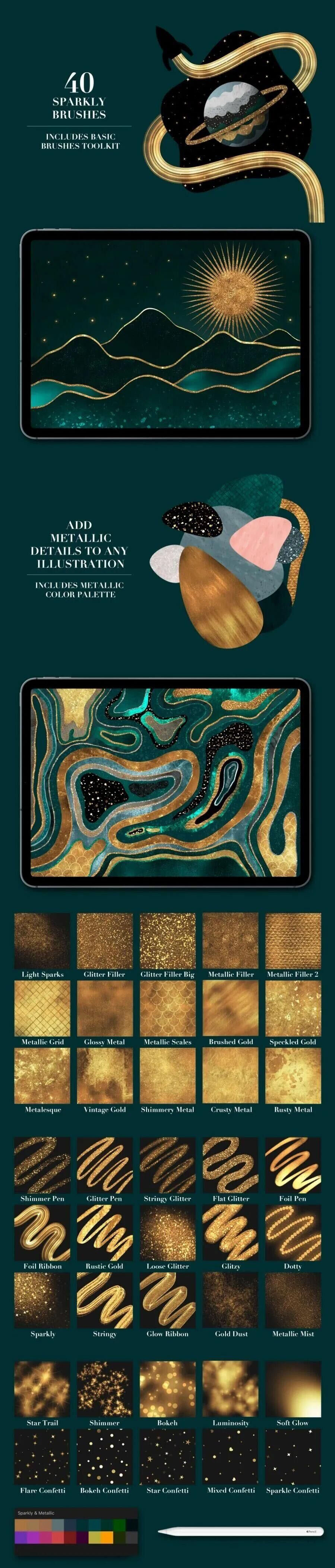 绘画金箔闪亮Procreate笔刷 展示图