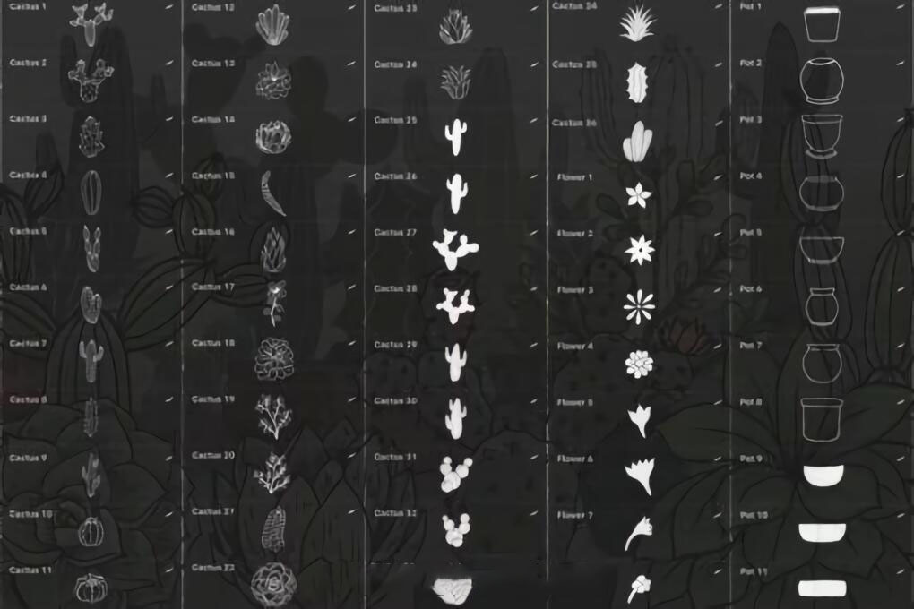 仙人掌多肉植物和花盆Procreate笔刷 预览图3