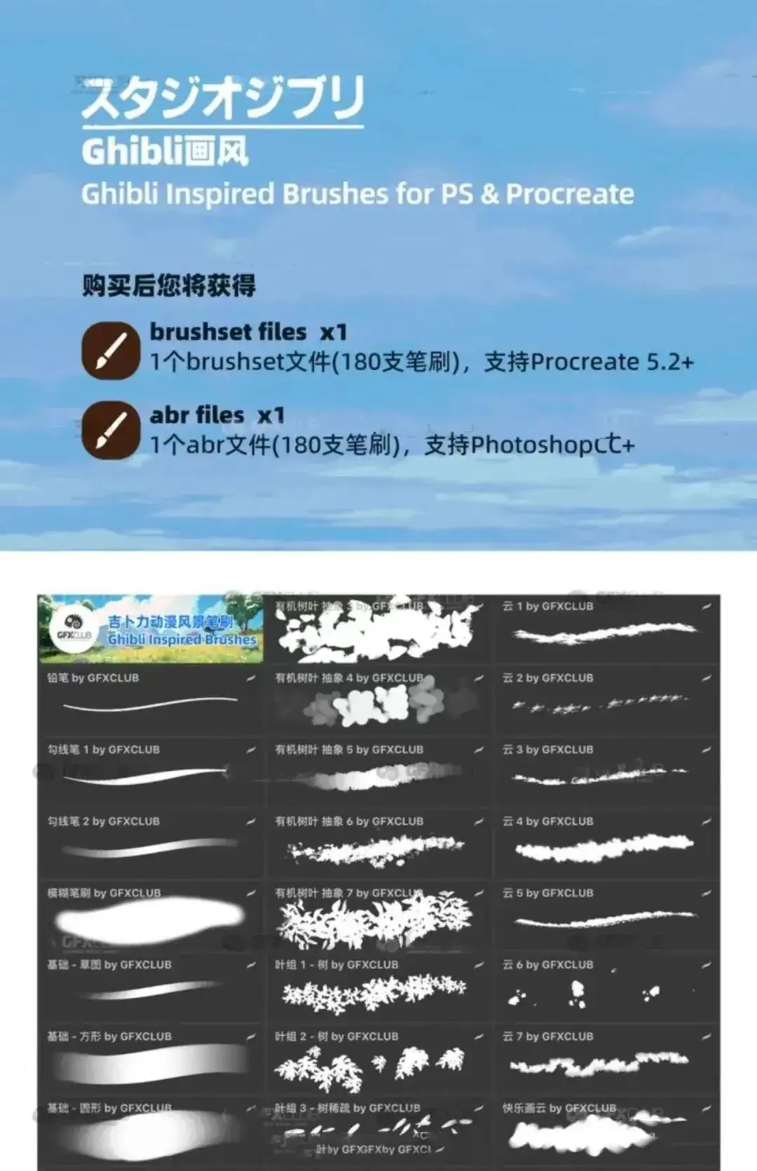 宫崎骏日漫风景PS/Procreate通用笔刷演示图3