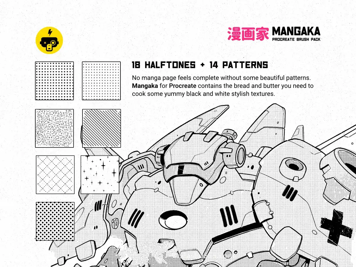卡通黑白漫画水墨艺术插画Procreate笔刷展示图3