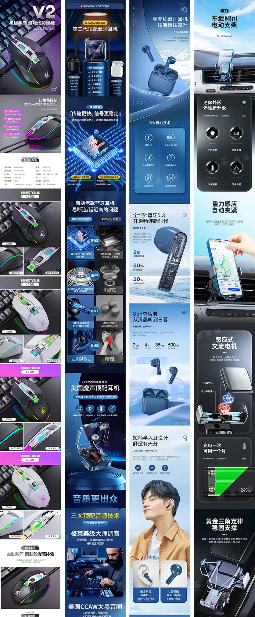 电子数码产品数据线无线耳机音响音箱电商详情页PSD素材模版