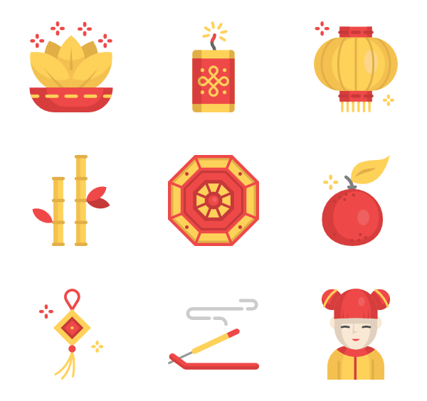 中国新年矢量彩色图标