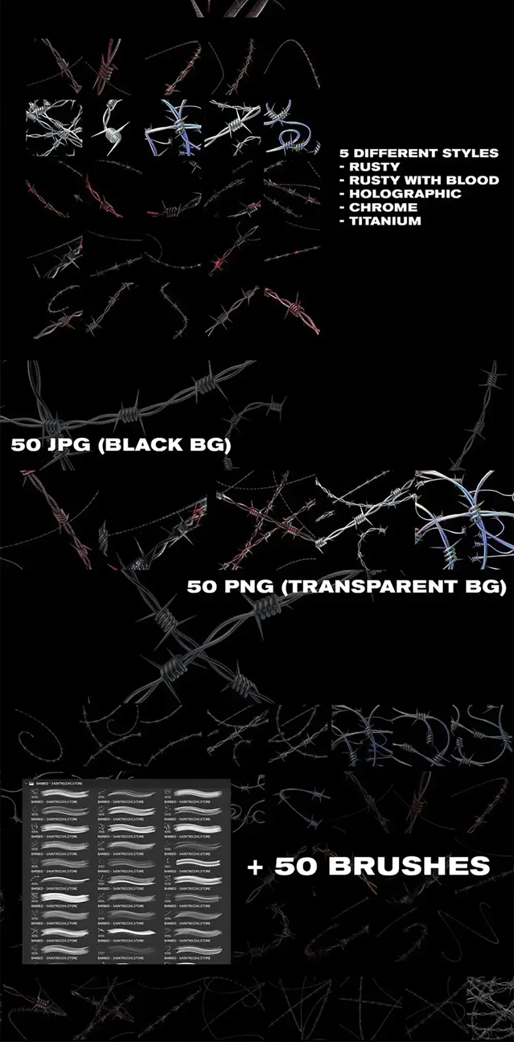 潮流酸性艺术街头恐怖带刺铁丝网刺绳PS笔刷PNG图片2