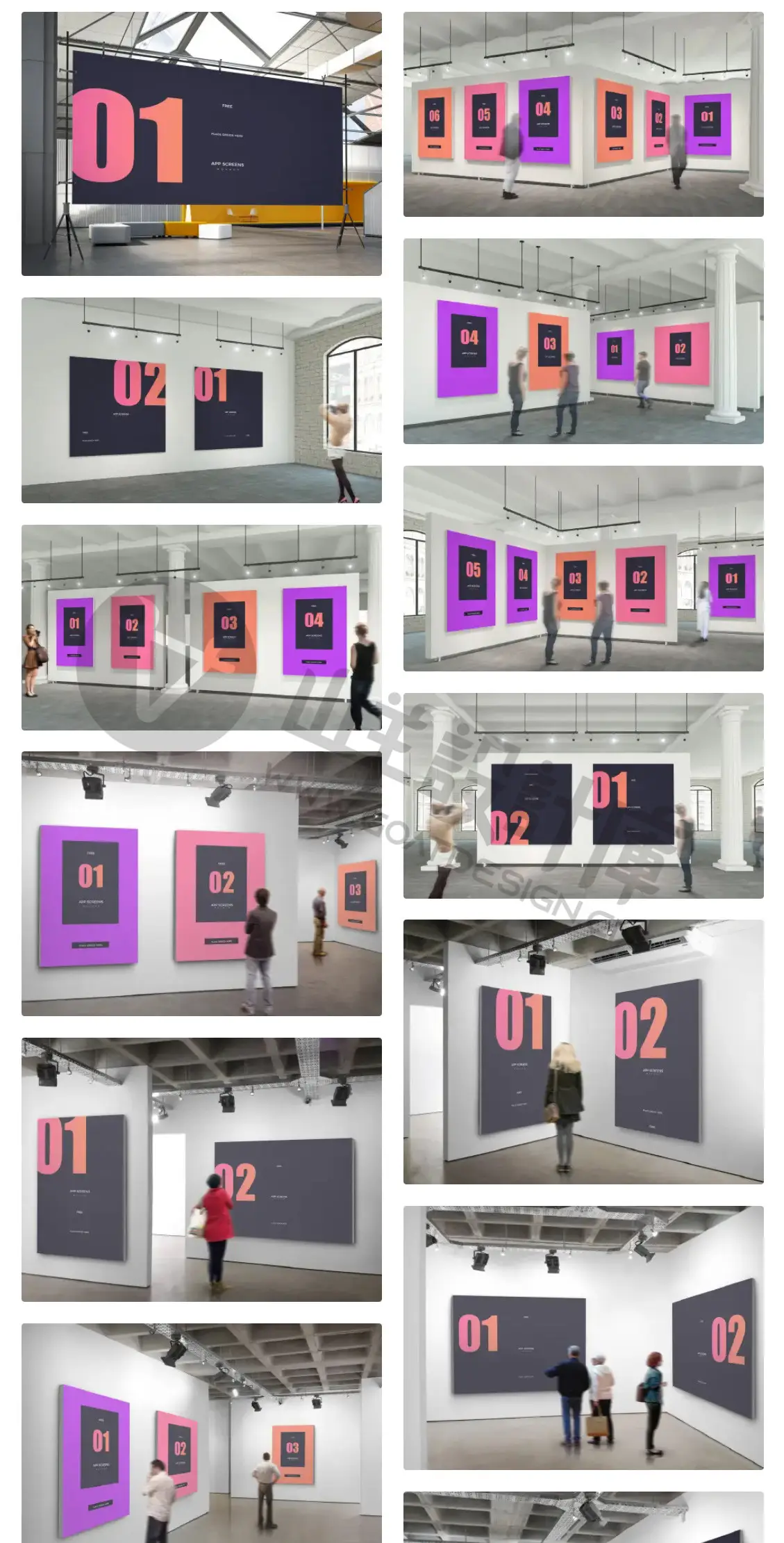 美术展览馆海报画展艺术作品展示PSD智能贴图样机模板设计素材PS