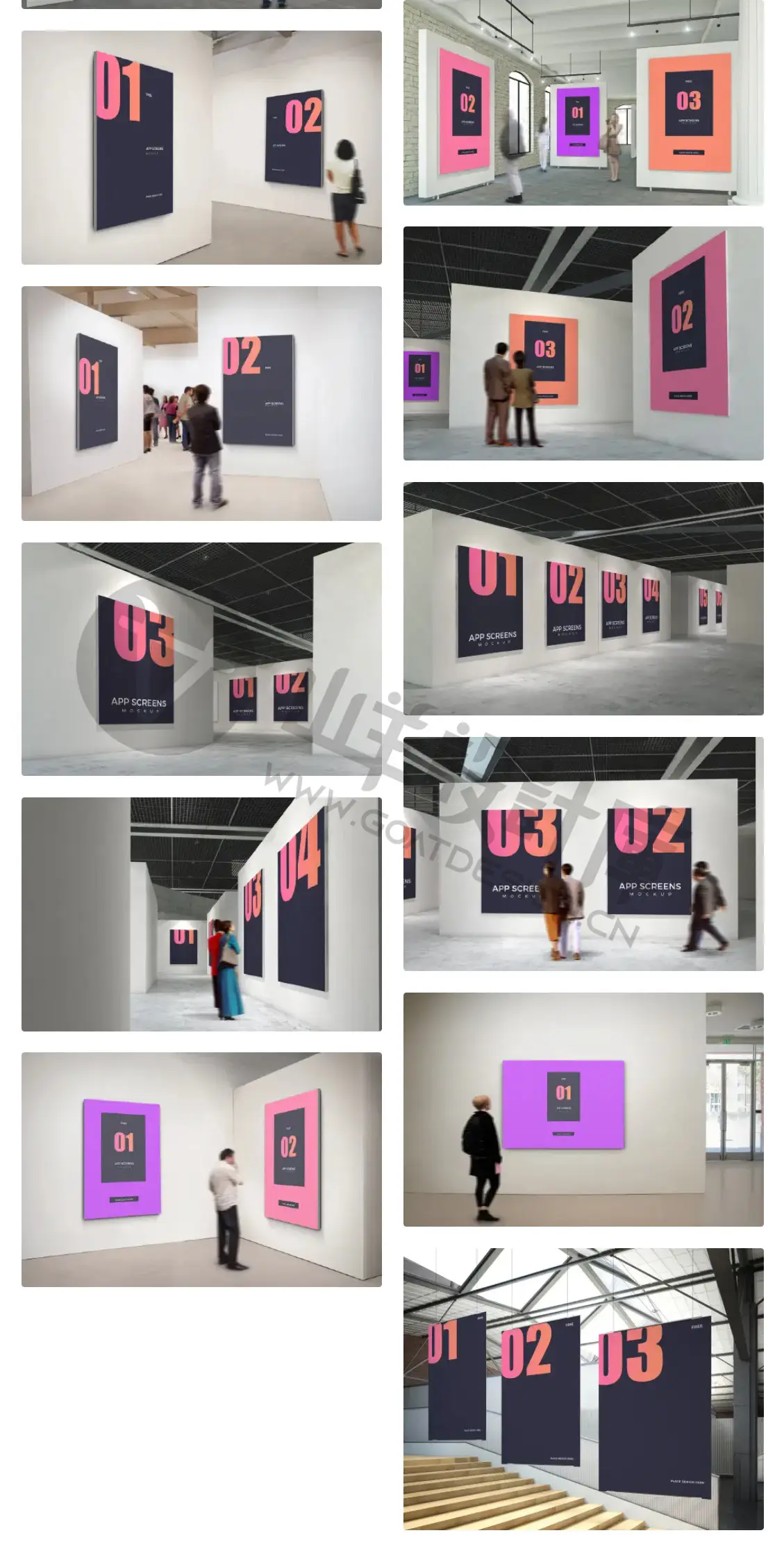 美术展览馆海报画展艺术作品展示PSD智能贴图样机模板设计素材PS