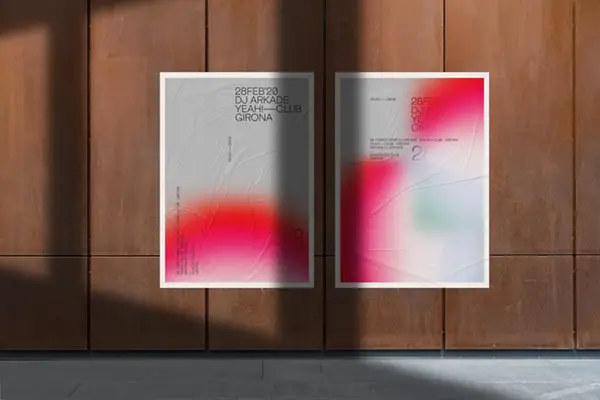 国外高级街头户外人物场景褶皱胶合海报展示样机PSD设计素材PS
