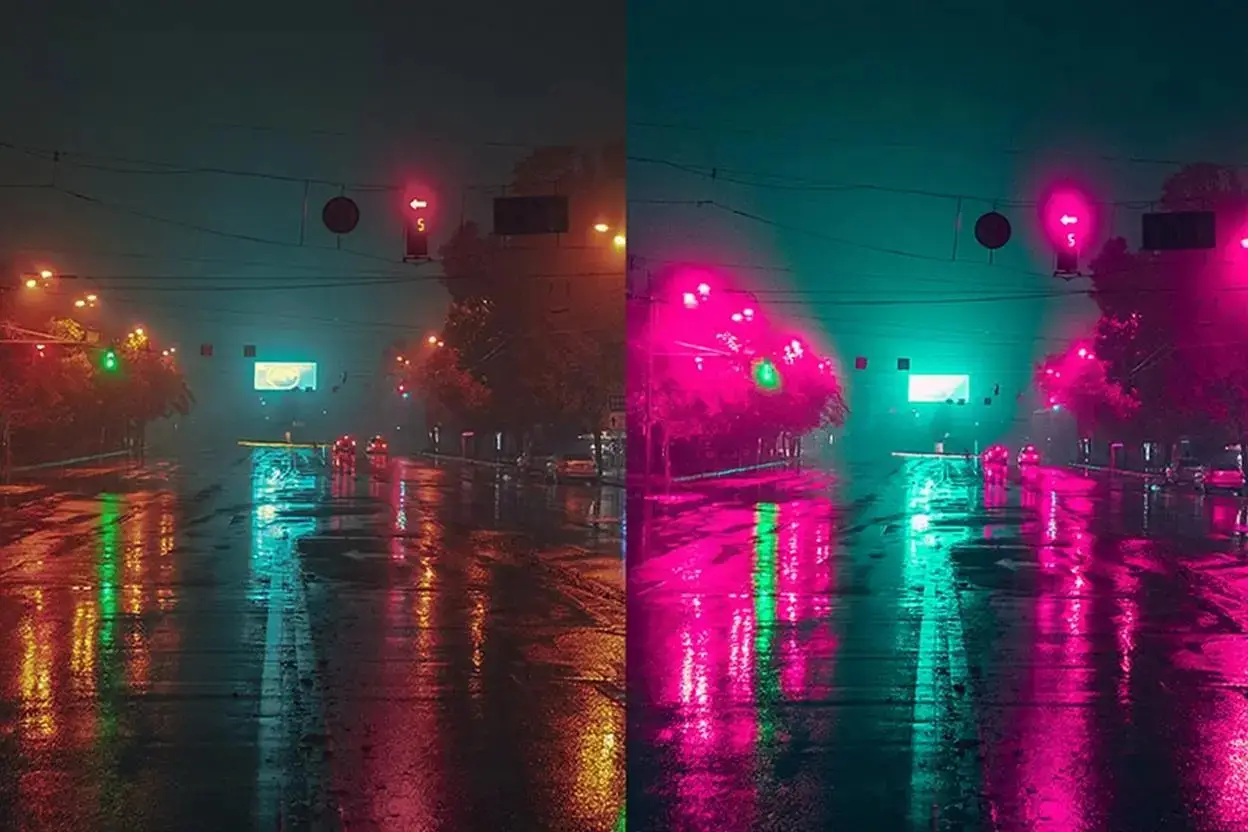 赛博朋克城市夜色街道灯光景观人像摄影调色Lightroom预设