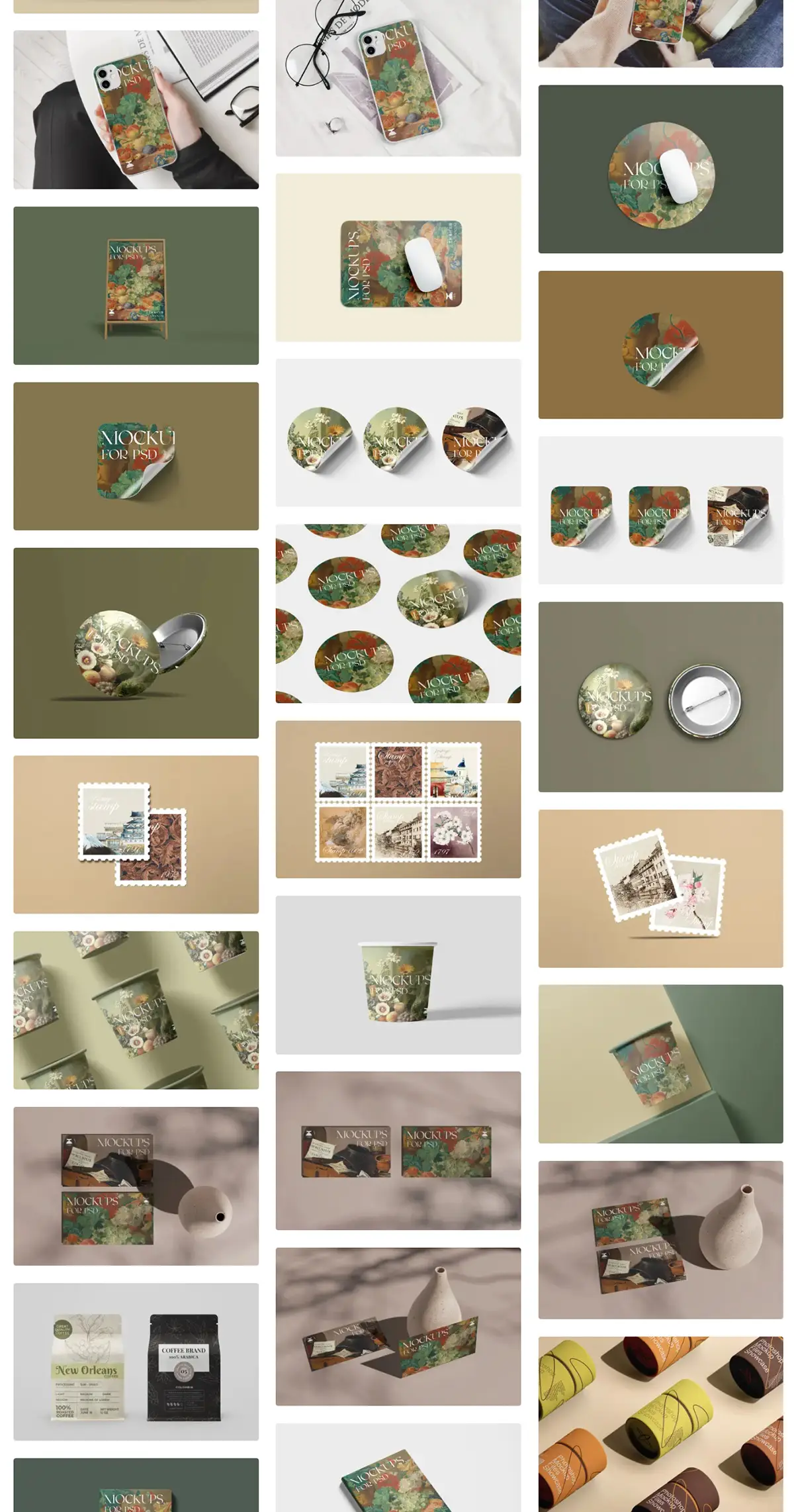 高级文创样机品牌VI抱枕邮票手机壳周边产品插画展示PSD贴图素材