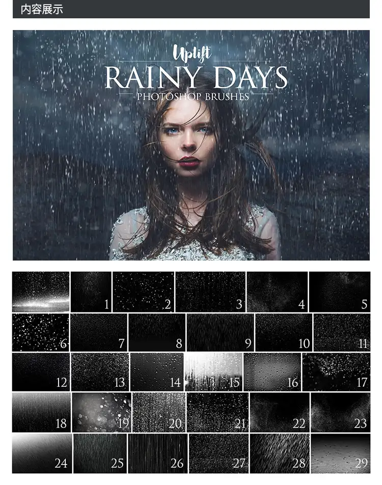 下雨效果玻璃雨滴水珠雨水特效PS笔刷 展示图