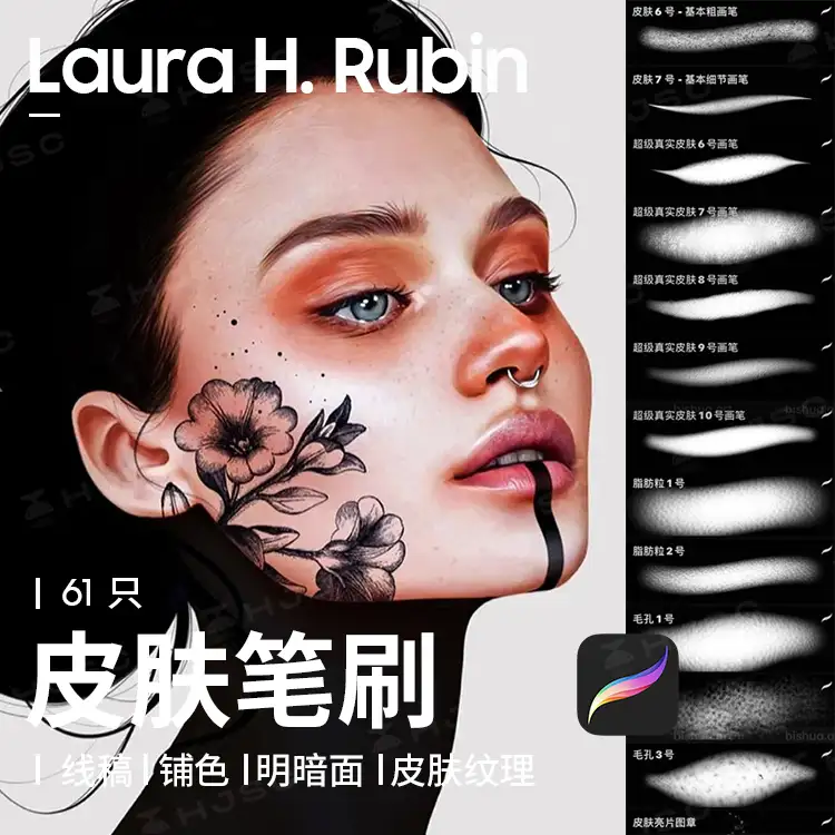 Laura H. Rubin全套人像皮肤头发色卡绘画procreate笔刷