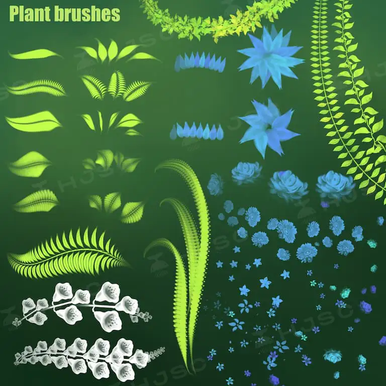 植物森林场景树叶杂草树木叶子ipad画画绘画procreate笔刷