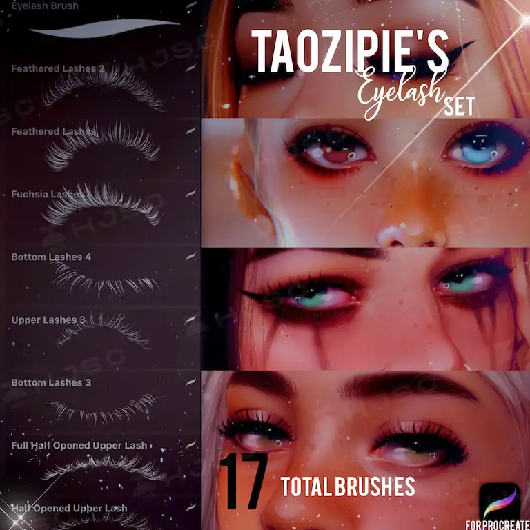 全套taozipie网红插画人像人物美妆厚涂procreate笔刷
