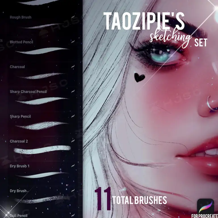全套taozipie网红插画人像人物美妆厚涂procreate笔刷