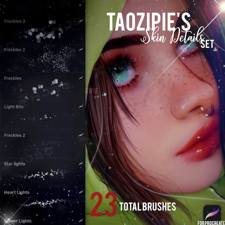 全套taozipie网红插画人像人物美妆厚涂procreate笔刷