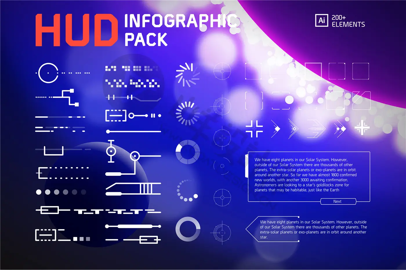 赛博朋克未来科技感HUD信息图表图形边框形状图案AI矢量设计素材