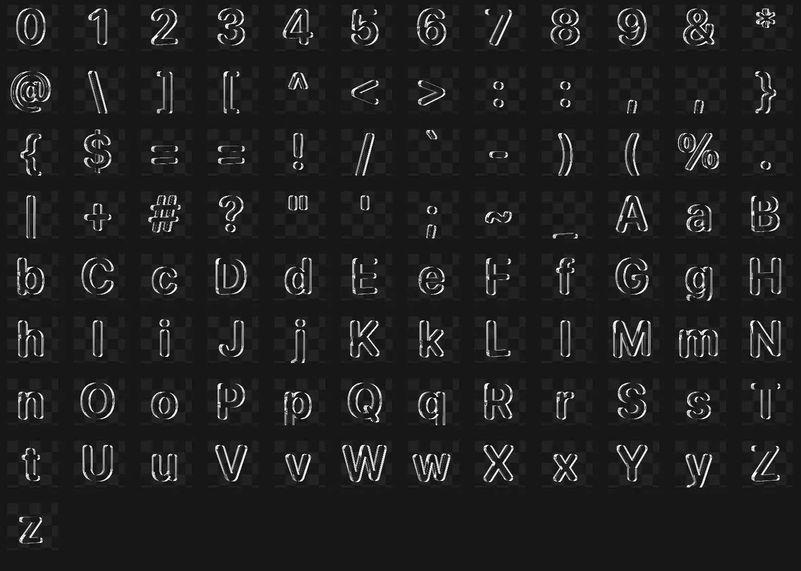 酸性3D立体透明玻璃水晶棱镜英文字母数字字符PNG免扣设计素材PS