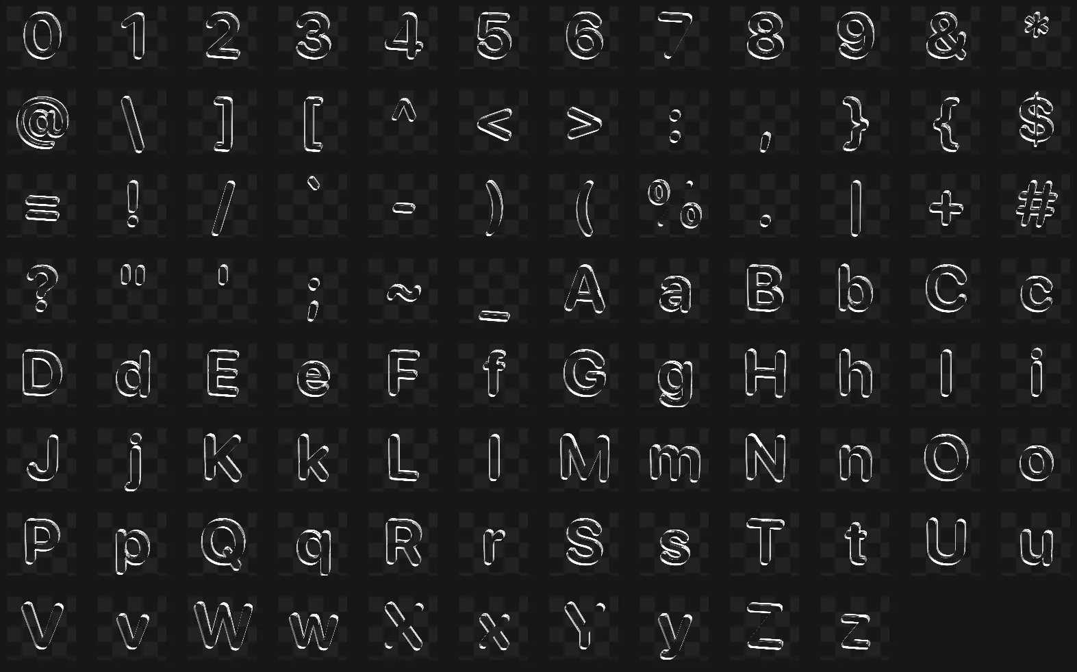 酸性3D立体透明玻璃水晶棱镜英文字母数字字符PNG免扣设计素材PS