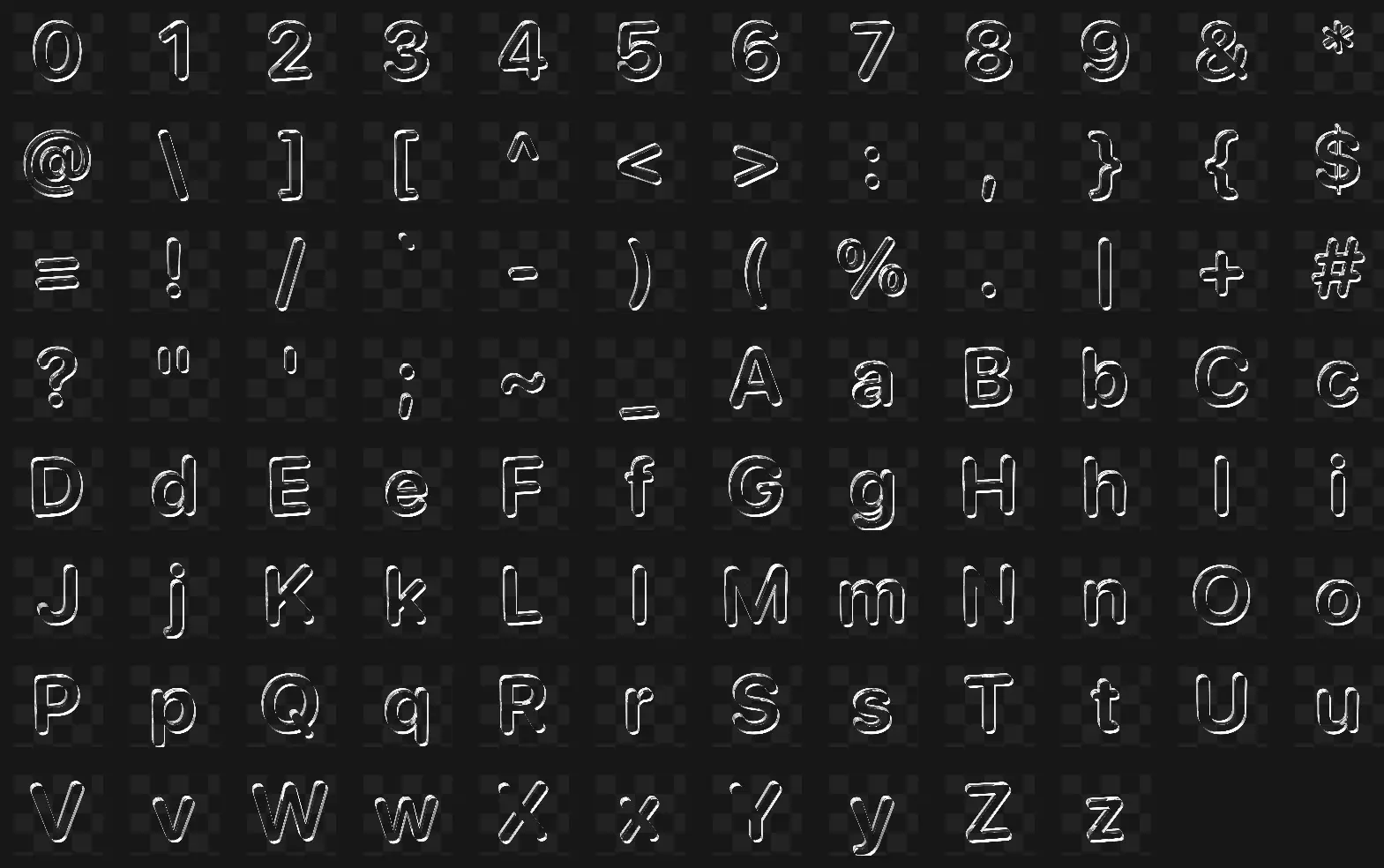 酸性3D立体透明玻璃水晶棱镜英文字母数字字符PNG免扣设计素材PS