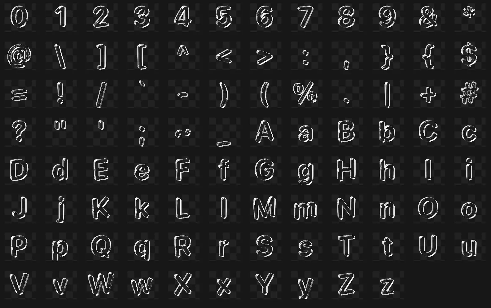 酸性3D立体透明玻璃水晶棱镜英文字母数字字符PNG免扣设计素材PS