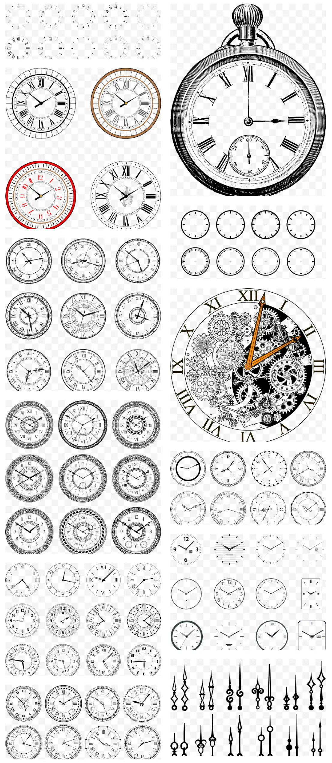 复古华丽欧式时钟拼贴素材 古董表盘指针 AI 矢量 + PNG 免抠