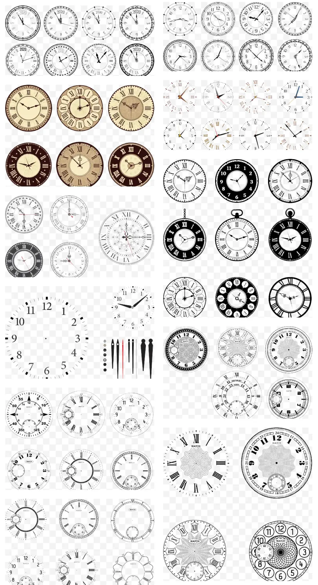 复古华丽欧式时钟拼贴素材 古董表盘指针 AI 矢量 + PNG 免抠