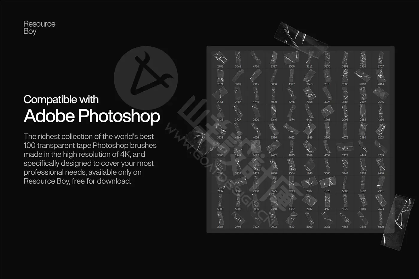 100 张透明胶带 Photoshop 画笔