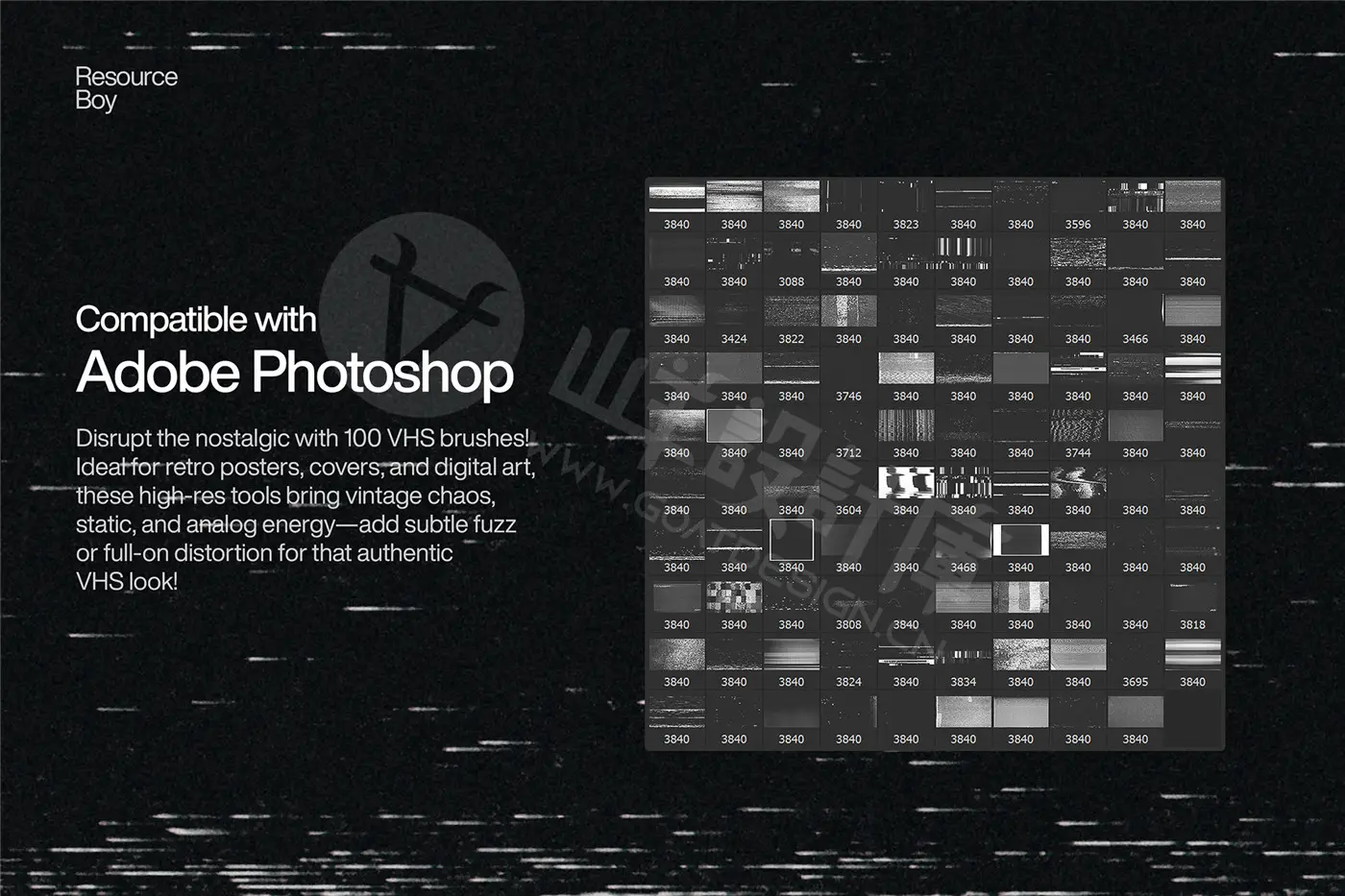 100 个 VHS故障做旧 Photoshop 画笔3