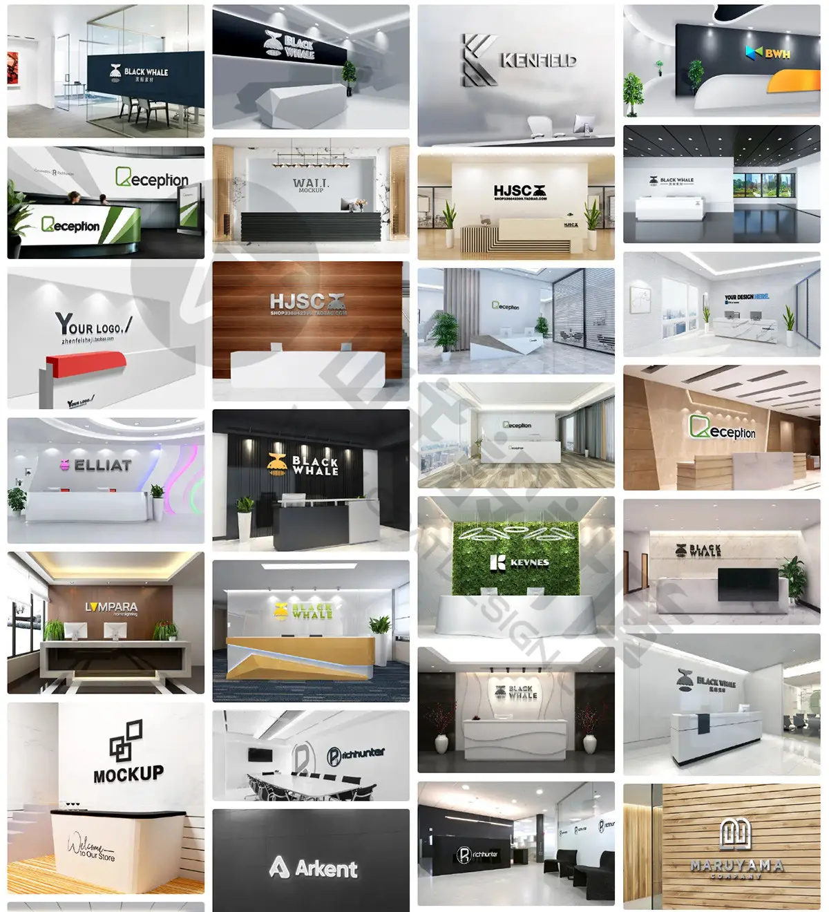 公司前台接待台形象墙LOGO展示PSD贴图样机 预览图1