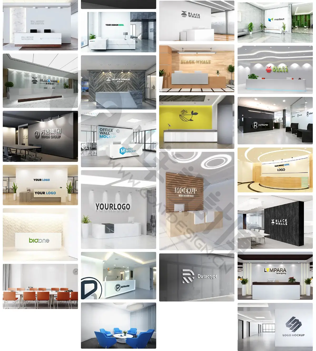 公司前台接待台形象墙LOGO展示PSD贴图样机 预览图2