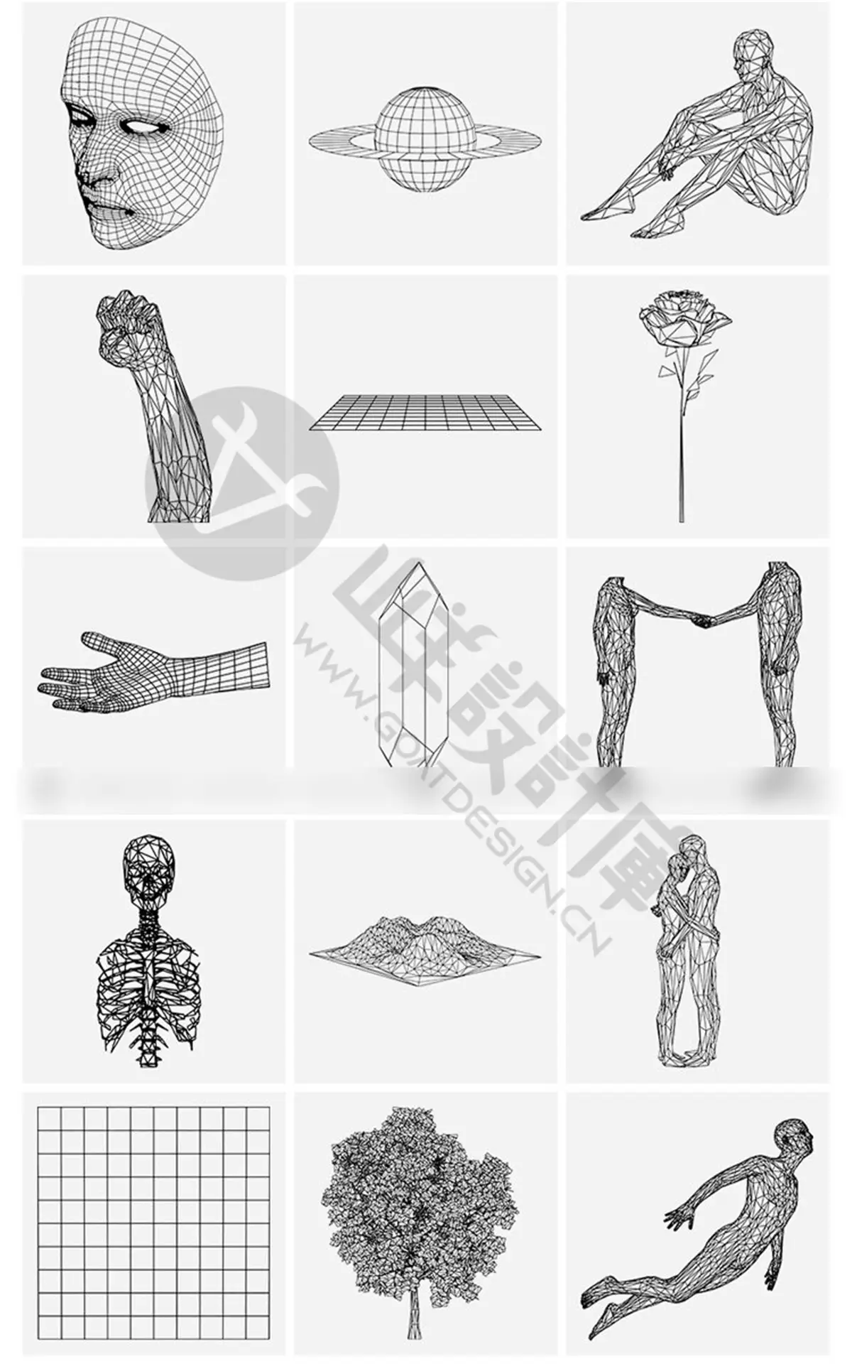 科幻抽象酸性立体线描网格状三维人体设计素材2