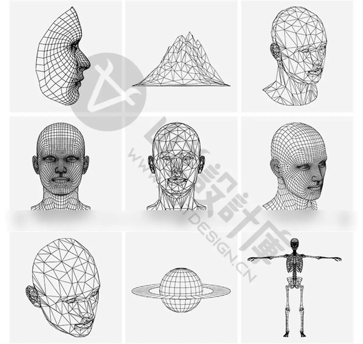 科幻抽象酸性立体线描网格状三维人体设计素材4