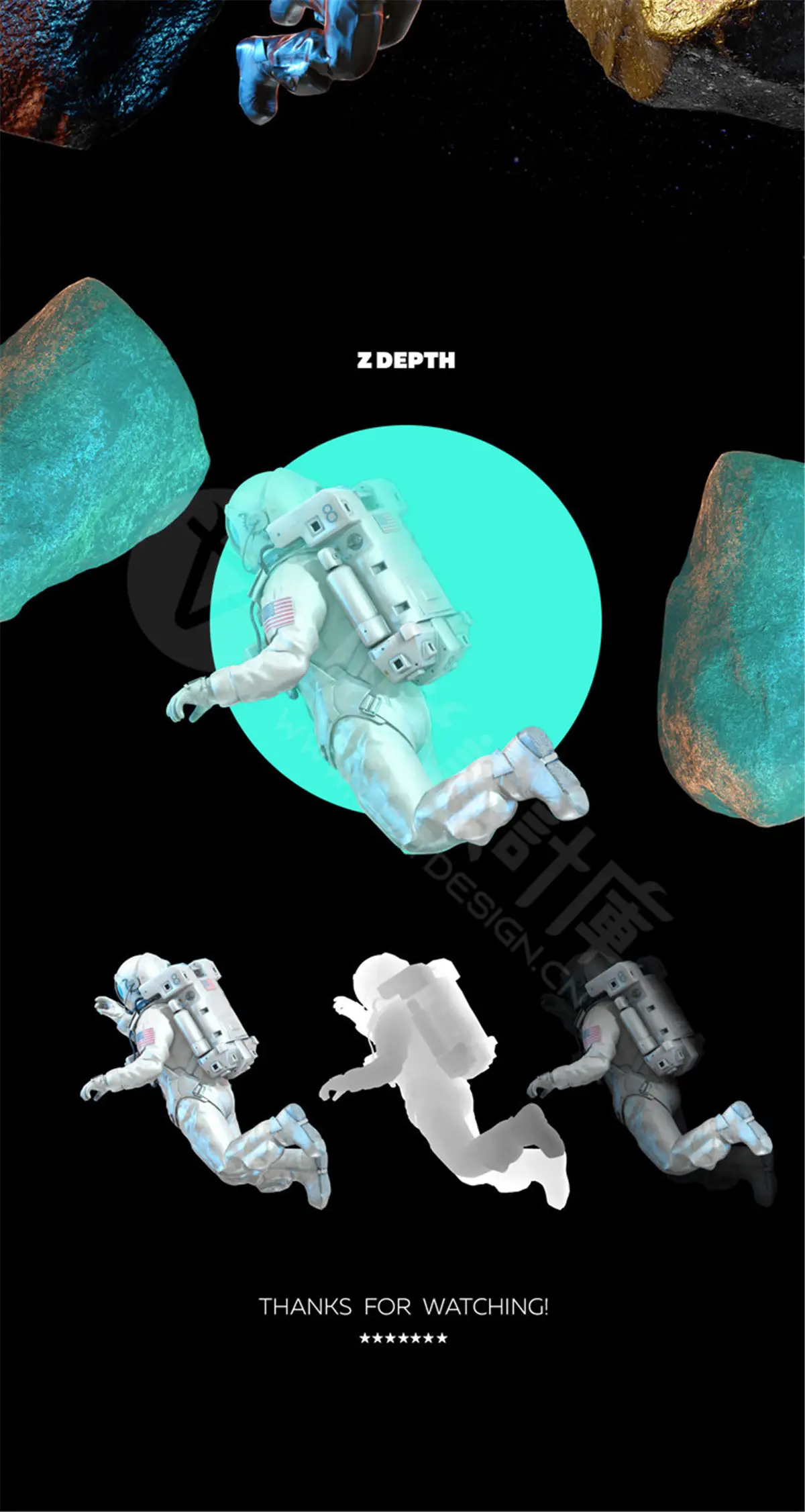 3D立体蒸汽波宇宙未来风宇航员模型PSD分层演示图11