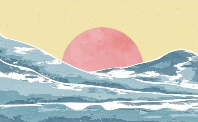 日落风景油画插画背景矢量素材