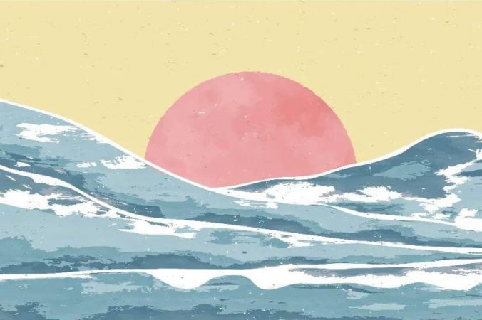日落风景油画插画背景矢量素材