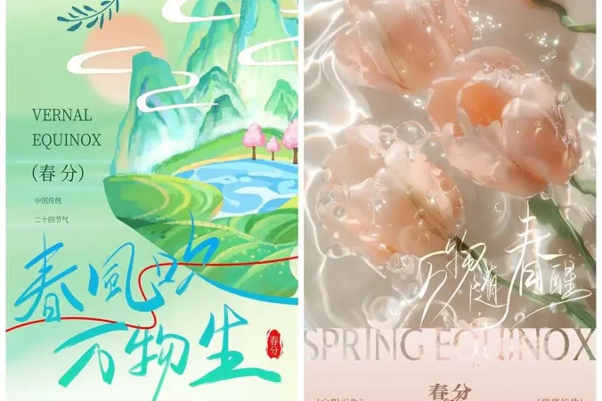 二十四节之春分气春天燕子弥散海报PSD模板素材