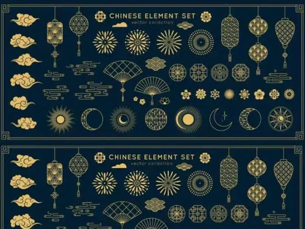 复古中式祥云边框窗户传统形状元素矢量素材