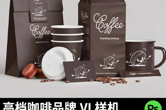 高档咖啡店奶茶饮品提案展示VI品牌贴图样机素材