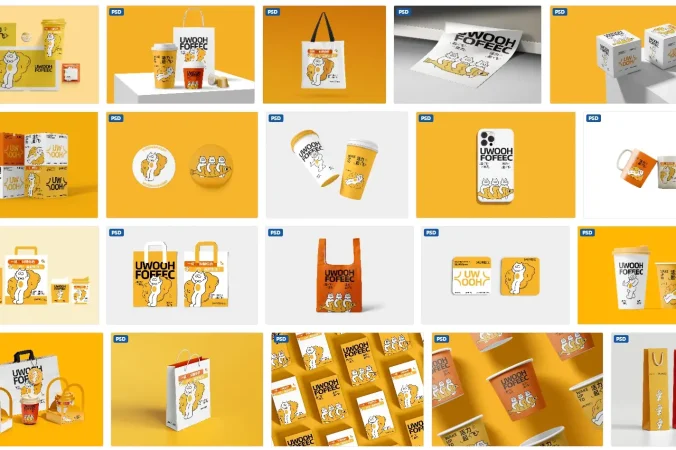 奶茶咖啡店VI品牌提案展示文创周边包装袋纸杯样机贴图素材