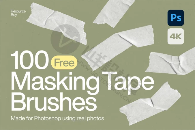 100 张遮蔽胶带 Photoshop 画笔