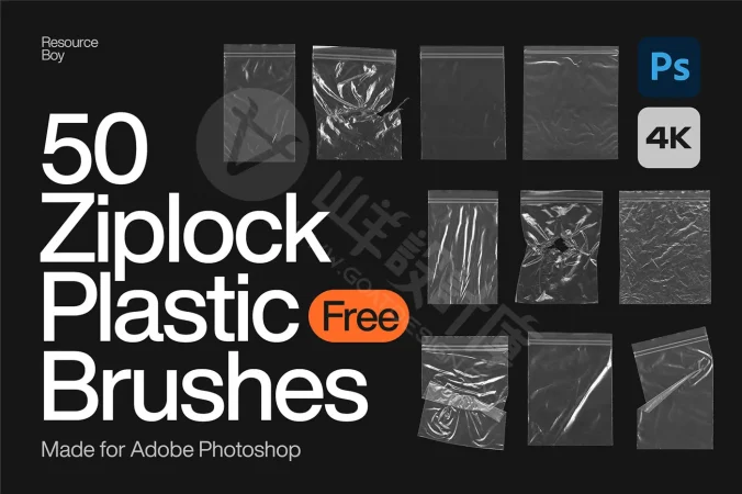 50 个密封塑料袋 Photoshop 画笔
